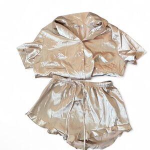 Shiny Satin Silver Two-Piece Set Small